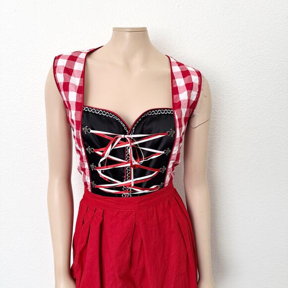[Vintage] Red Gingham Dirndl Bavarian German Beer Girl Costume Dress Sz XL EU 46 - Picture 3 of 10